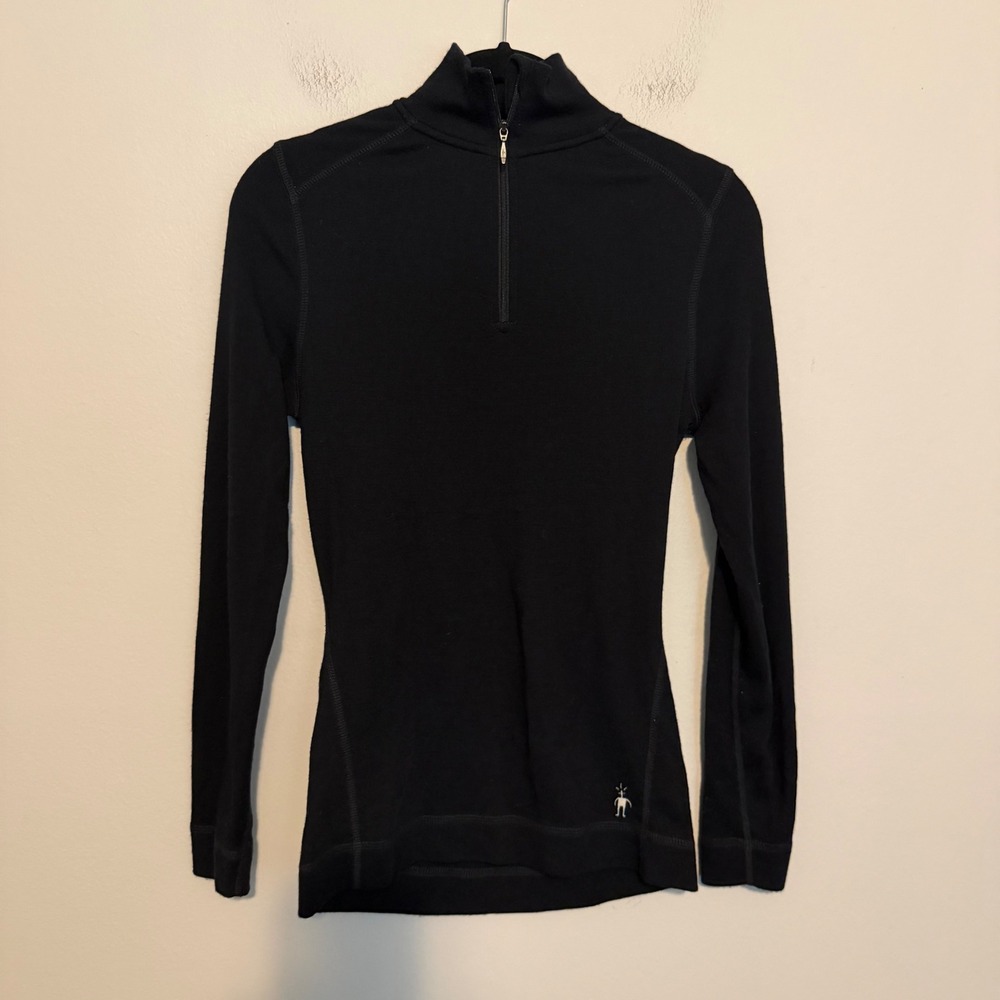 Smartwool Merino Wool Black 1/4 Zip Base Layer Pullover S outdoor performance